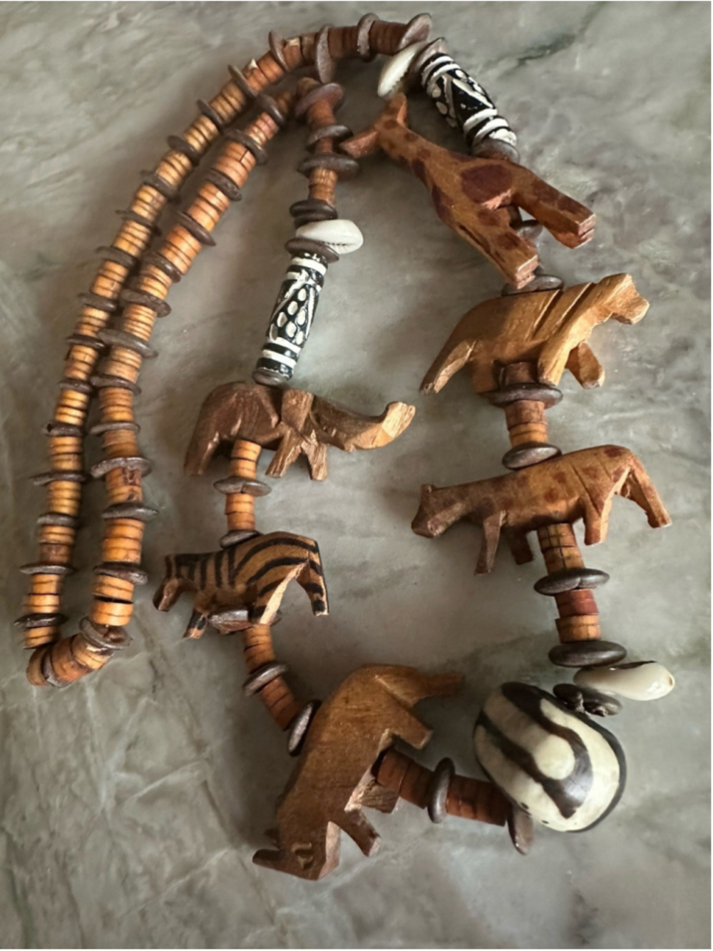 Vintage wildlife Safari Carved wood animal Necklace Kenya Africa Maasai bead - Picture 4 of 7